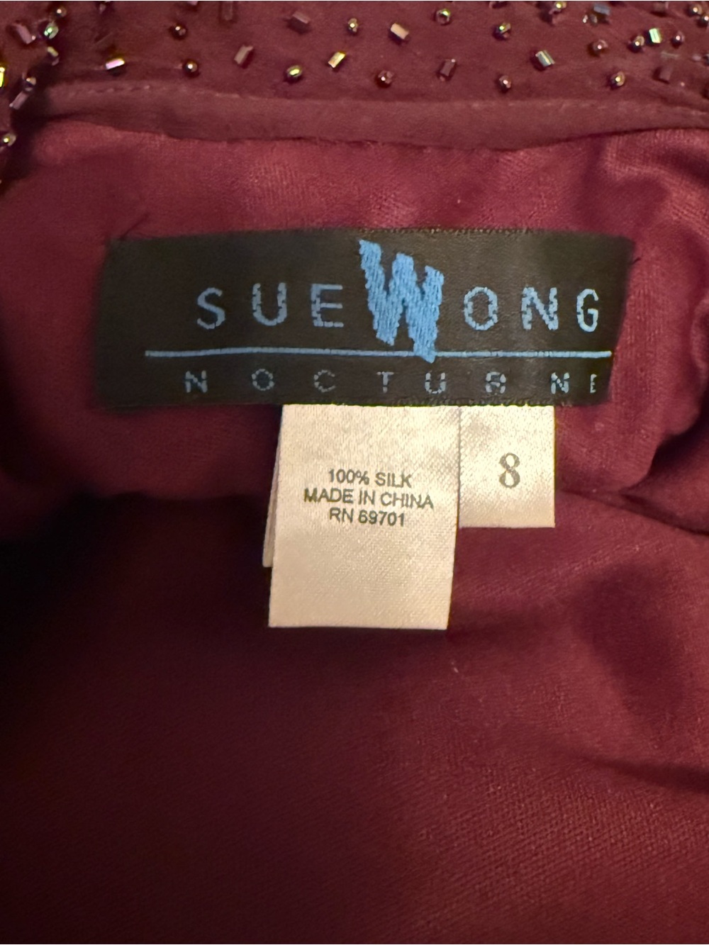 Sue Wong Embellished Burgundy Maxi Dress with Floral Beading - Picture 4 of 4